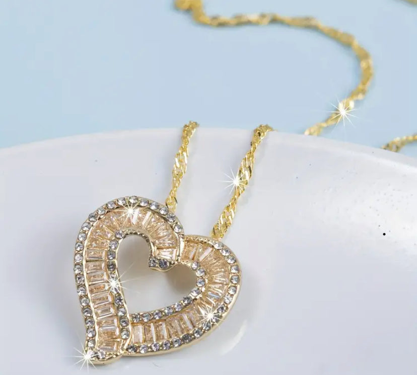 Baguette Crystal Heart Necklace