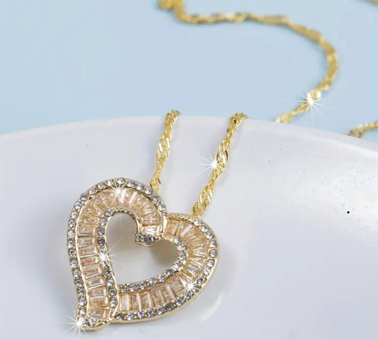 Baguette Crystal Heart Necklace