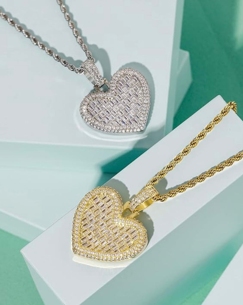 Gold Icy Love Heart Pendant Locket Necklace