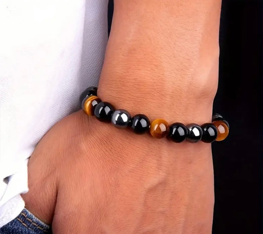 Natural Stone Tiger Eye and Hematite Adjustable Bracelet-8mm