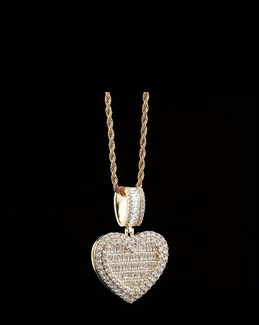 Gold Icy Love Heart Pendant Locket Necklace