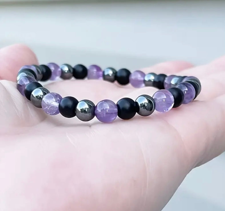 Purple Black Onyx Stretch Bracelet