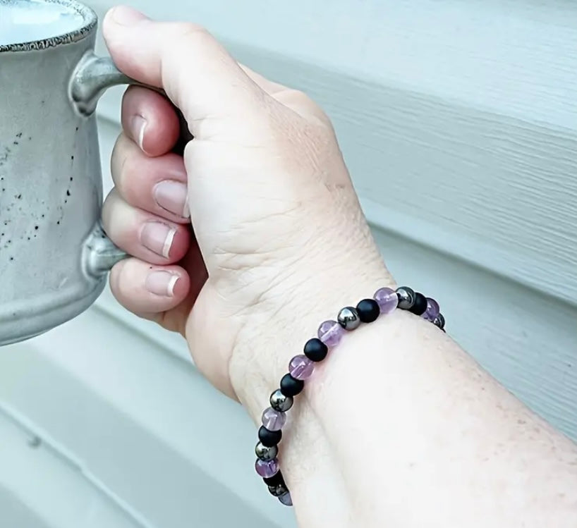 Purple Black Onyx Stretch Bracelet