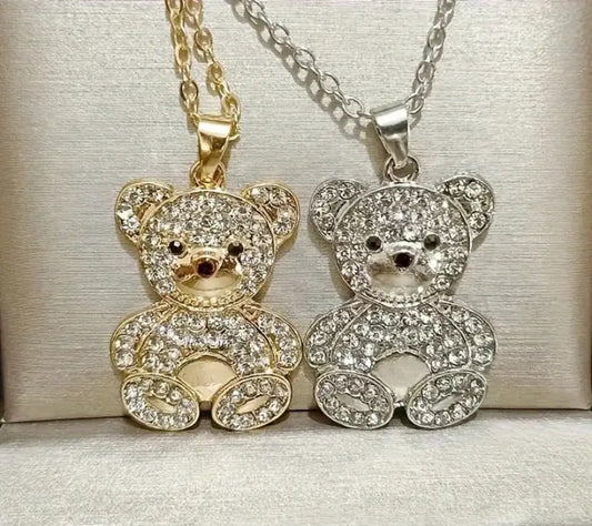 Gold Rhinestone Teddy bear necklace